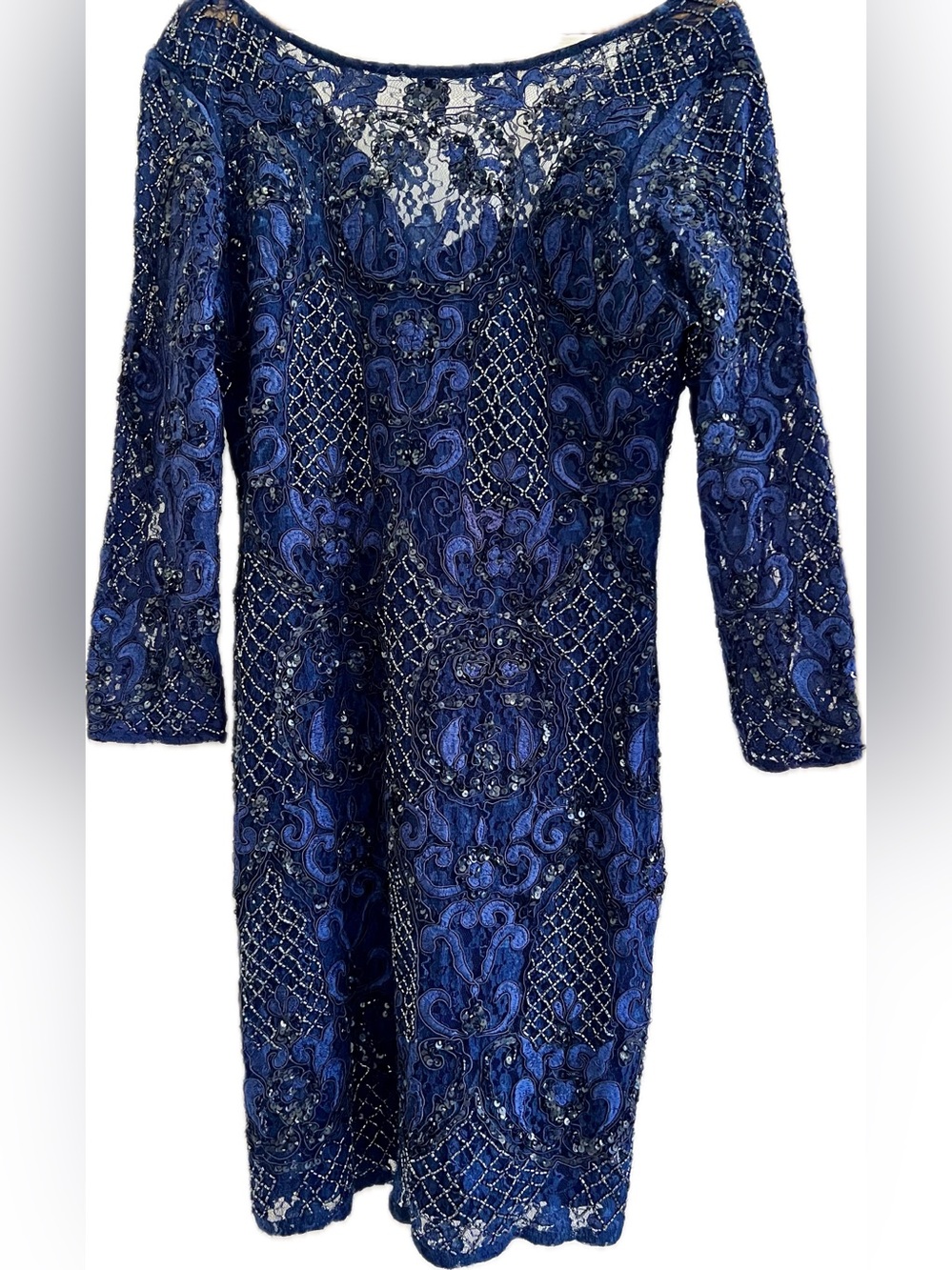 Aidan Mattox Navy Beaded Lace Dress Size 10 NWT Cocktail Formal